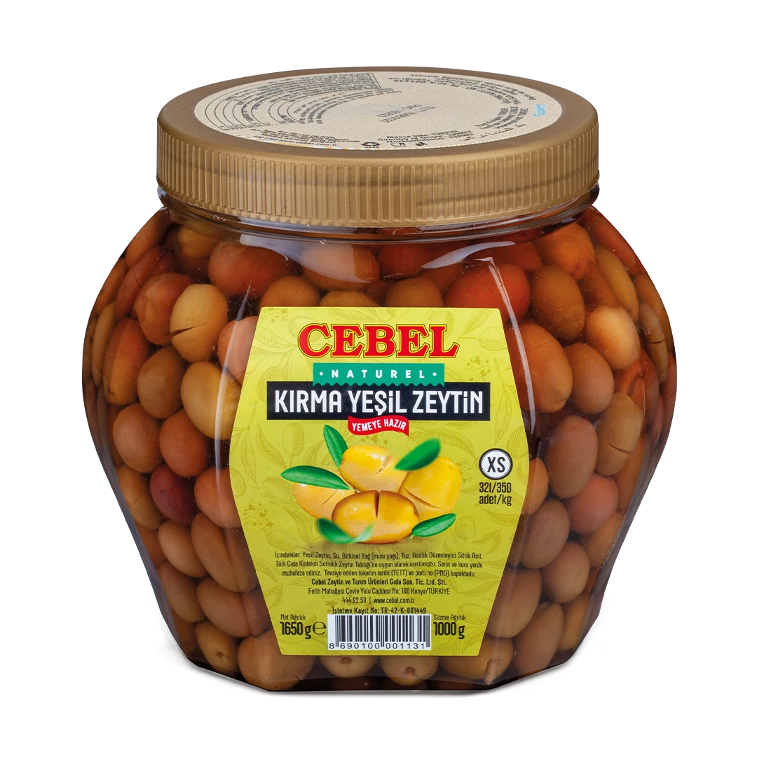 yeşil zeytin kırma xs kalibre 321-350 1000 gr pet
