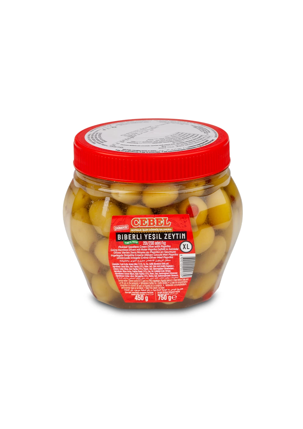 yeşil zeytin biberli xl kalibre 201-230 450 gr pet