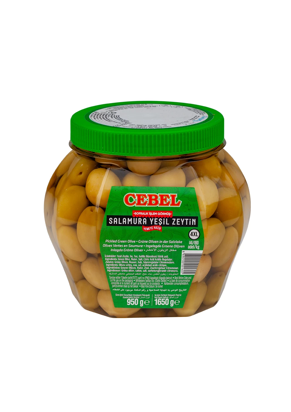 yeşil zeytin kokteyl 4xl kalibre 141-160 950 gr pet